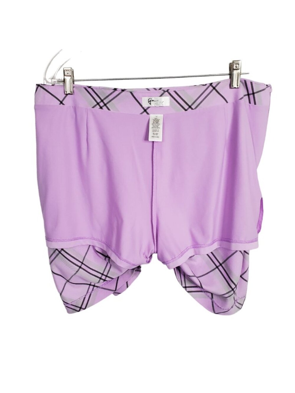 Greg Norman Size 14 Skort Golf Skirt Shorts Pockets Side Zip Lined Purple Plaid - Picture 6 of 10